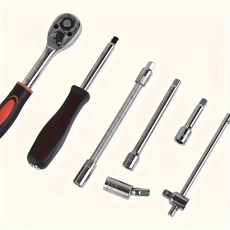 2024 Hand Tools Set Adjustable Long Handle Ratchet Wrench 46pcs Car Repair Tool Kit