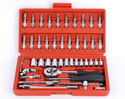 2024 Hand Tools Set Adjustable Long Handle Ratchet Wrench 46pcs Car Repair Tool Kit