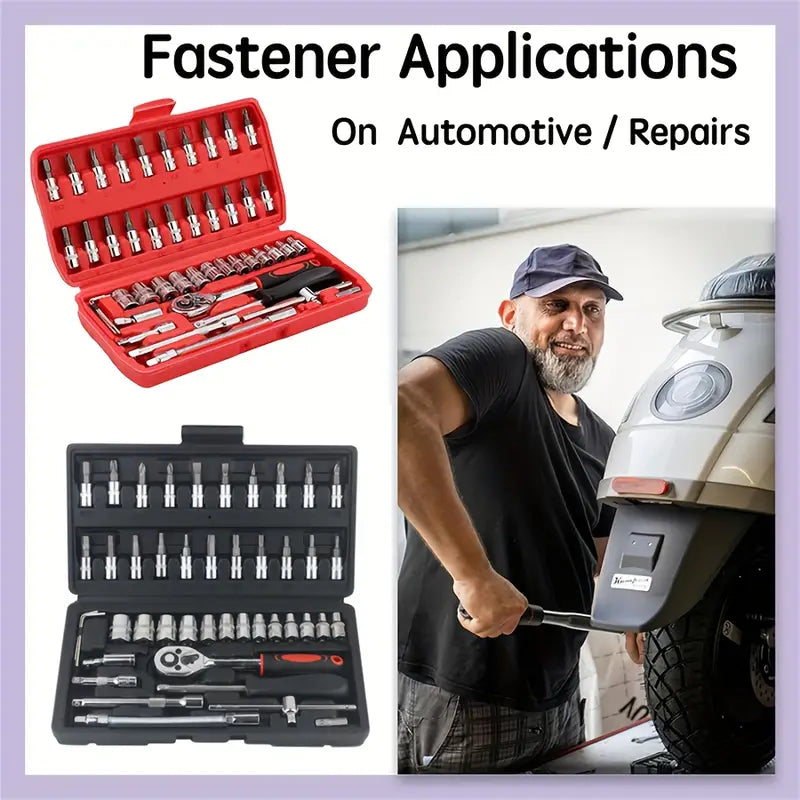 2024 Hand Tools Set Adjustable Long Handle Ratchet Wrench 46pcs Car Repair Tool Kit