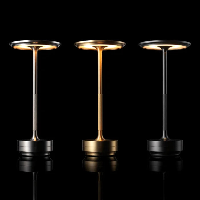 Metallic Cordless Table Lamp - Dimmable & Rechargeable Desk Light