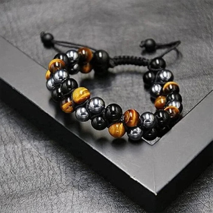 Triple Protection Bracelet-Genuine Tigers Eye Agate and Black gallstone-The Perfect Gift