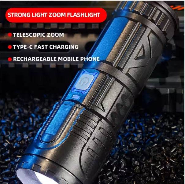 RTS Zoom Flashlight Strong Light Rechargeable Household Outdoor Portable Durable Long-range Ultra-bright Led ABS Flashlight