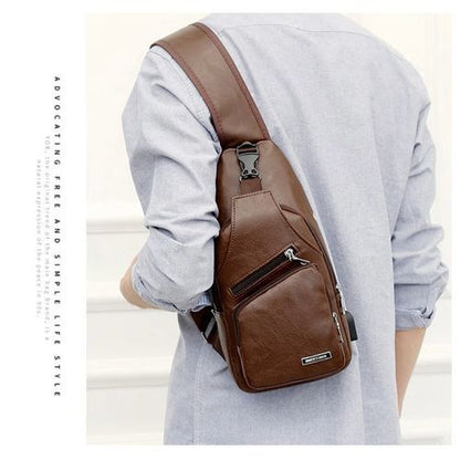 USB Portable Crossbody Chest Bag - Brown