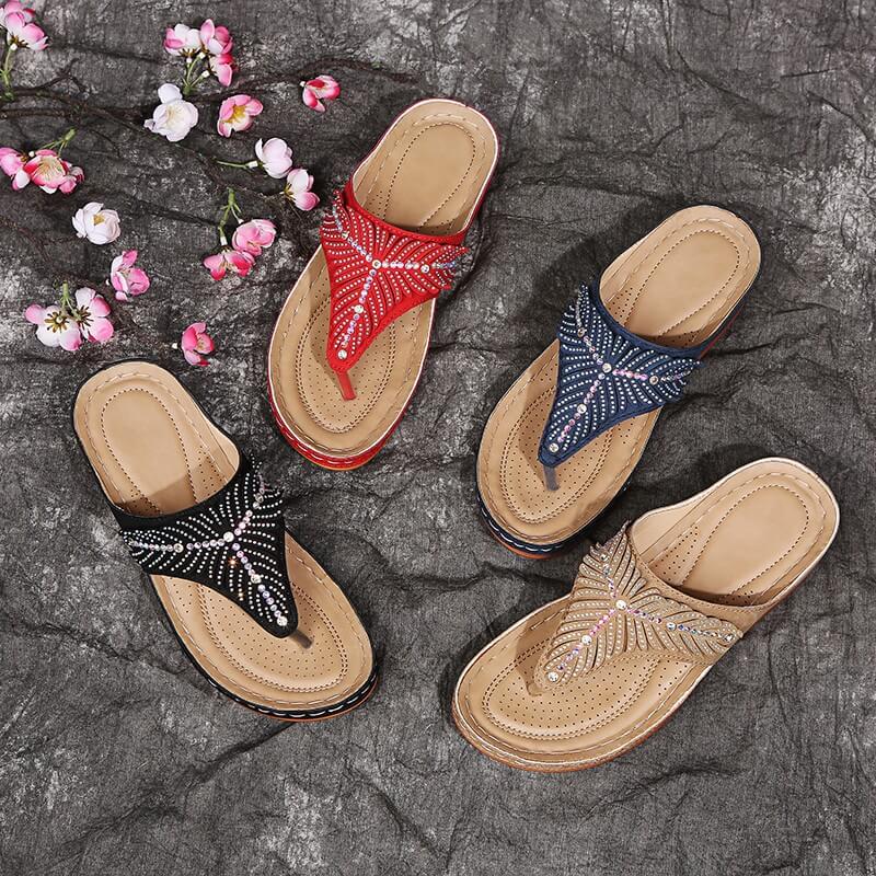 🔥2024 Women Casual Sandals, Crystal Rome Fashion Clip Toe Slippers