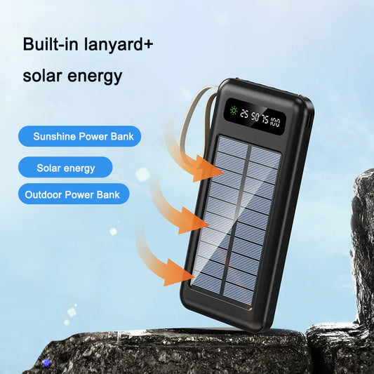 High-quality mobile phone emergency charging outdoor solar charger solar ultra-large capacity mobile power supply shared with its own line 20000 mAh charging