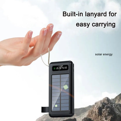 High-quality mobile phone emergency charging outdoor solar charger solar ultra-large capacity mobile power supply shared with its own line 20000 mAh charging