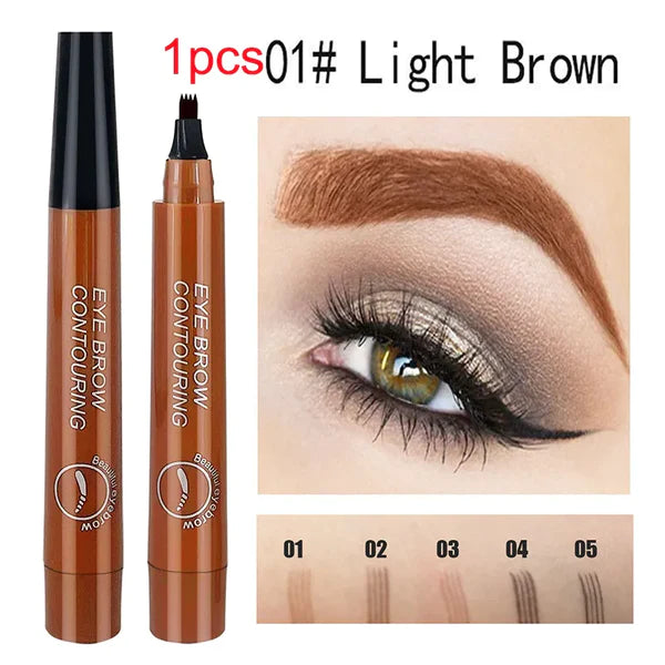 3 Colors Eyebrow Pen Waterproof 4 Fork Tip Eyebrow Tattoo Pencil Long Lasting Natural Dark Brown Liquid Eye Brow Pencil