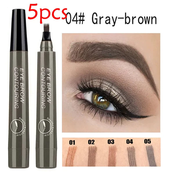 3 Colors Eyebrow Pen Waterproof 4 Fork Tip Eyebrow Tattoo Pencil Long Lasting Natural Dark Brown Liquid Eye Brow Pencil