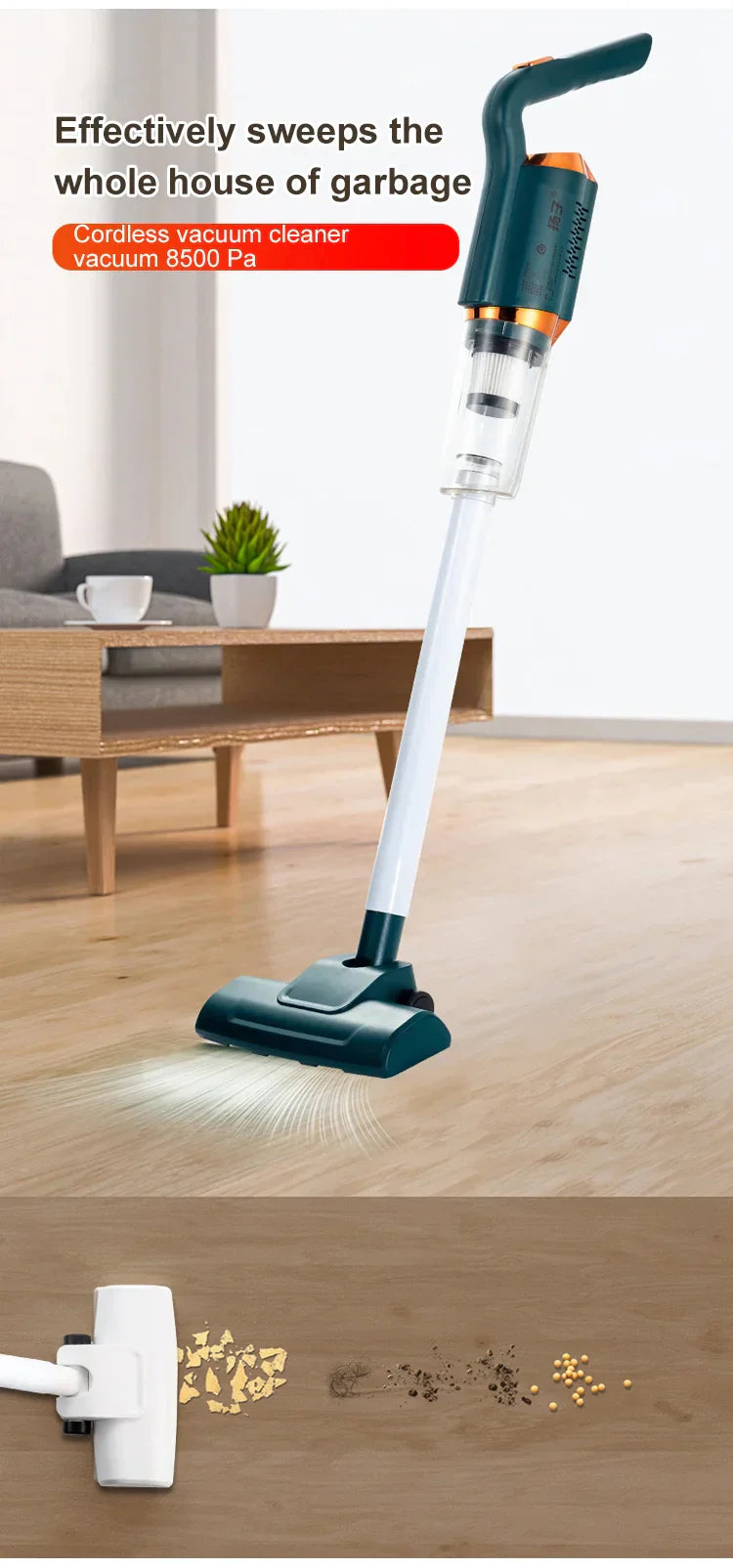 Wireless strong endurance, multifunctional large suction, a variety of suction head can be replaced, can be used in the home car. Say goodbye to dirt and dust with the Home Handheld Cordless Vacuum Cleaner!