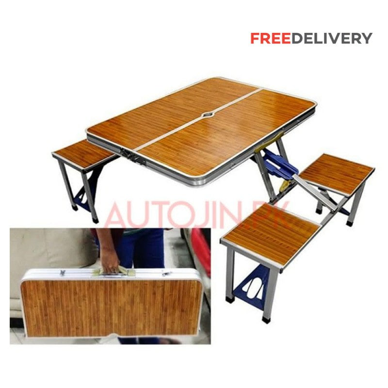 PORTABLE FOLDING TRAVEL PICNIC TABLE & CHAIRS WOODEN STYLE