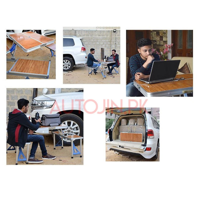 PORTABLE FOLDING TRAVEL PICNIC TABLE & CHAIRS WOODEN STYLE