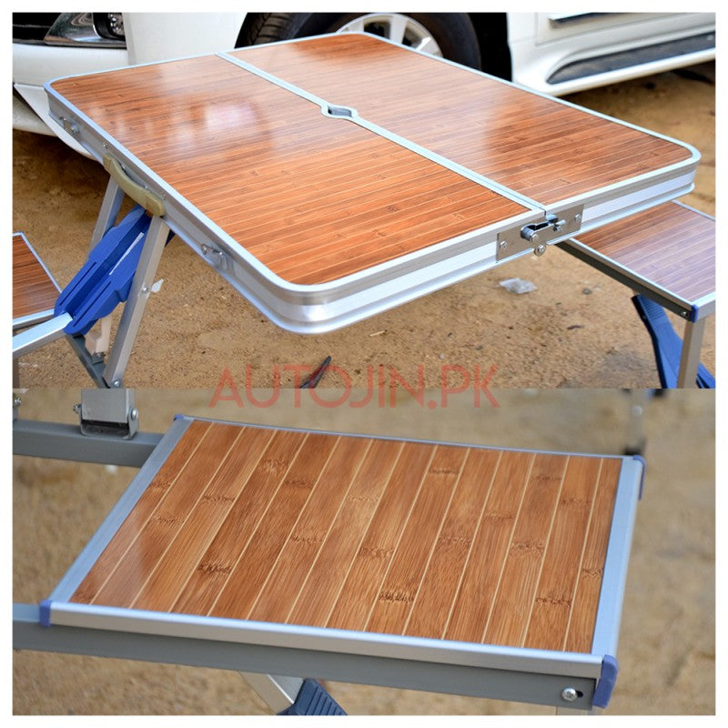 PORTABLE FOLDING TRAVEL PICNIC TABLE & CHAIRS WOODEN STYLE