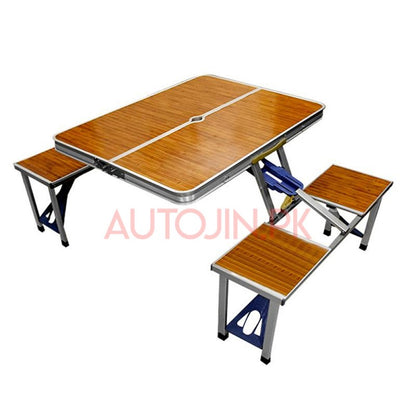 PORTABLE FOLDING TRAVEL PICNIC TABLE & CHAIRS WOODEN STYLE