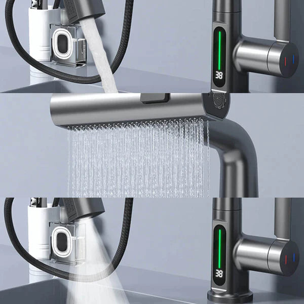 The pull-type lifting digital faucet is a must-have for kitchens and bathrooms.