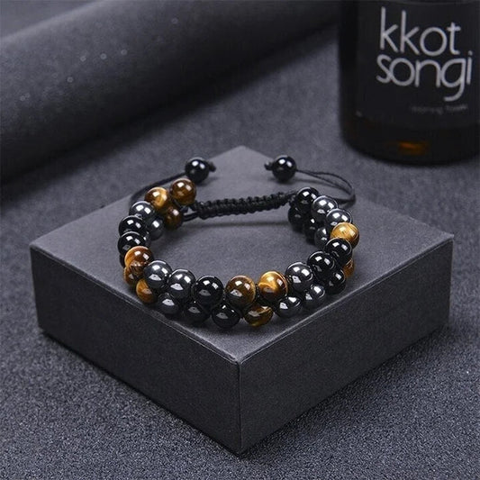 Triple Protection Bracelet-Genuine Tigers Eye Agate and Black gallstone-The Perfect Gift