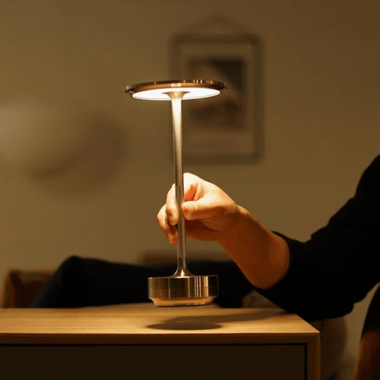 Metallic Cordless Table Lamp - Dimmable & Rechargeable Desk Light