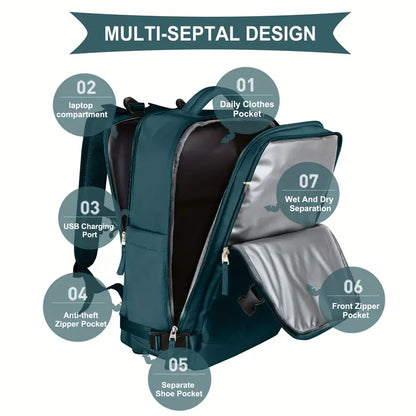 Multi Functional Travel Backpack, Carry On Luggage Bag With Shoes Compartment, Large Capacity Outdoor Sports Daypack