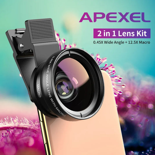 Hottest Mobile Accessories Gift Lens Kit Optical Fast Shipping Clip All Smartphone 37mm 0.45X Wide Angle Macro Travel Lens Kit