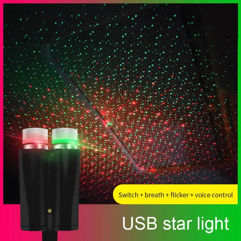 Universal decoration ceiling interior car ambient star sky laser usb projector 2 head starry romantic roof light