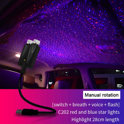Universal decoration ceiling interior car ambient star sky laser usb projector 2 head starry romantic roof light