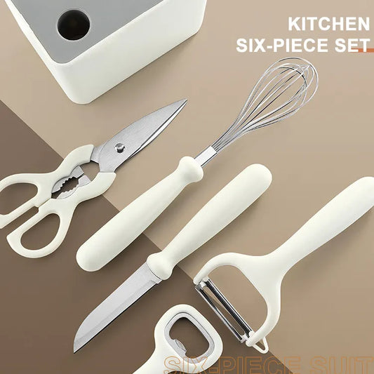 Scissors Melon paring 6-piece Stainless steel peeler set Kitchen gadget Belt combination knife set