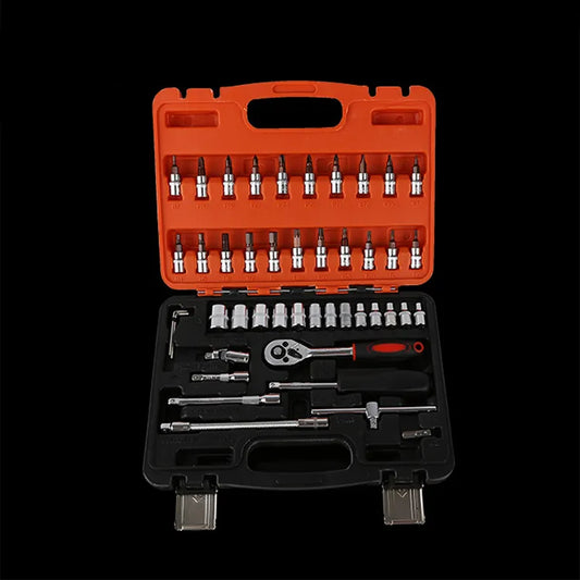 Set of 46pcs Manual Machine Auto Repair Combination Tool sets Hand Impact Spanner 1/4" Small Socket Wrench set